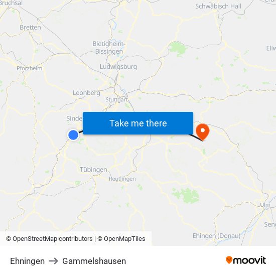 Ehningen to Gammelshausen map