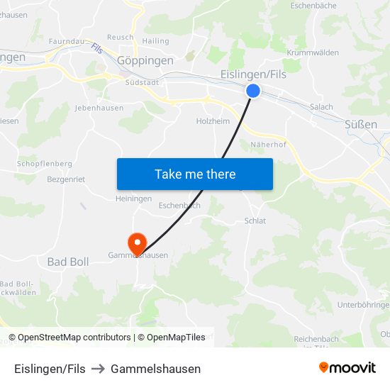 Eislingen/Fils to Gammelshausen map