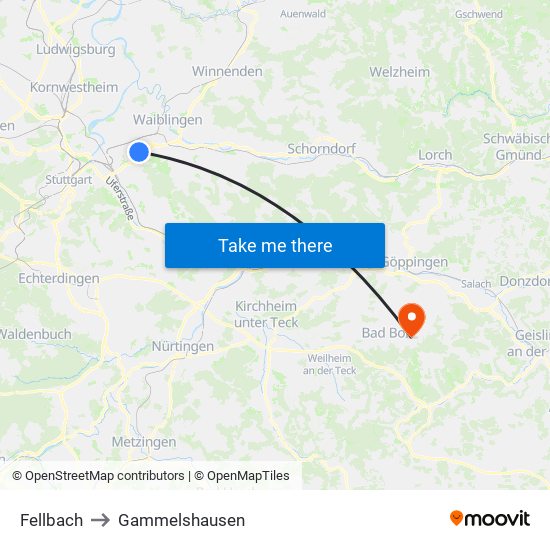 Fellbach to Gammelshausen map