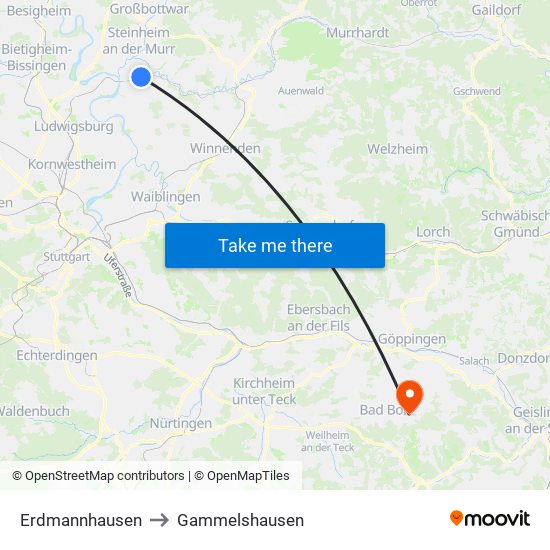 Erdmannhausen to Gammelshausen map