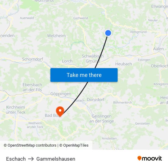 Eschach to Gammelshausen map