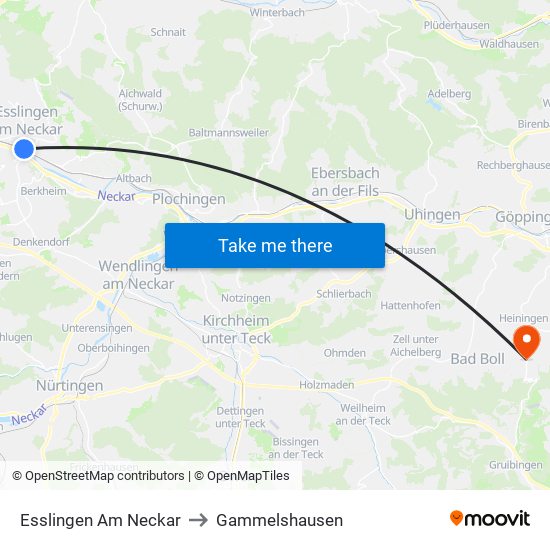 Esslingen Am Neckar to Gammelshausen map