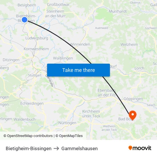 Bietigheim-Bissingen to Gammelshausen map
