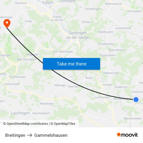 Breitingen to Gammelshausen map