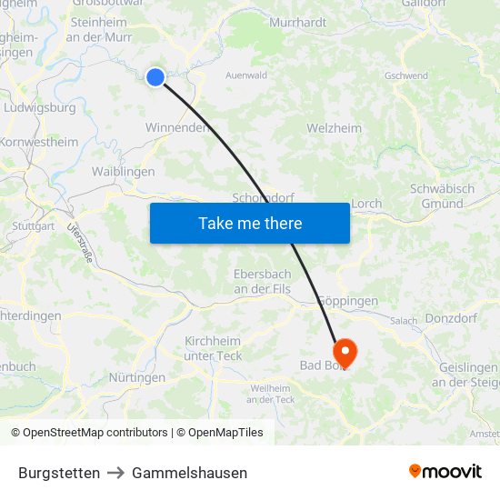 Burgstetten to Gammelshausen map