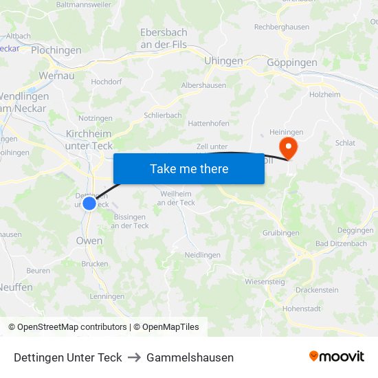 Dettingen Unter Teck to Gammelshausen map