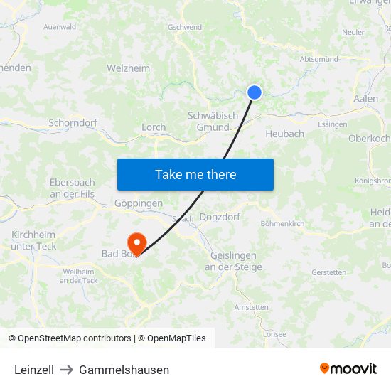 Leinzell to Gammelshausen map