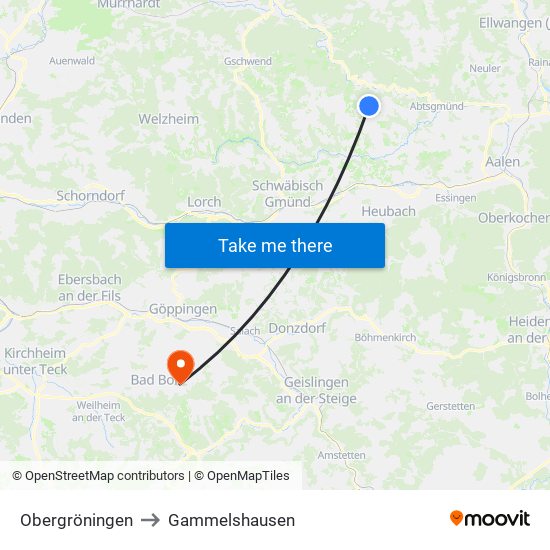 Obergröningen to Gammelshausen map