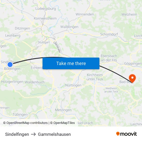 Sindelfingen to Gammelshausen map