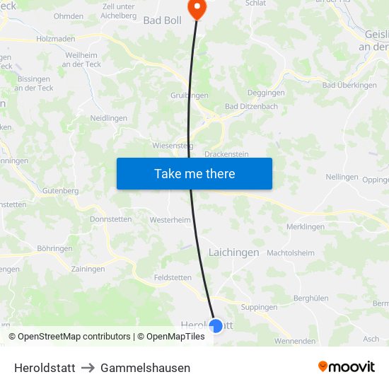 Heroldstatt to Gammelshausen map