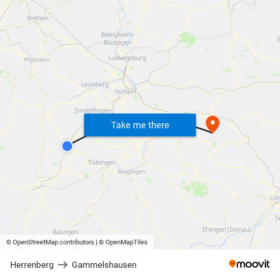 Herrenberg to Gammelshausen map