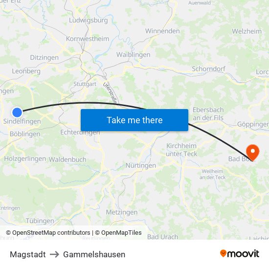 Magstadt to Gammelshausen map
