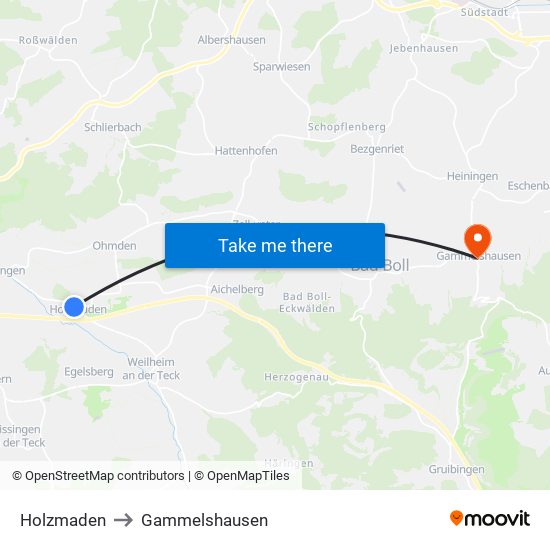 Holzmaden to Gammelshausen map