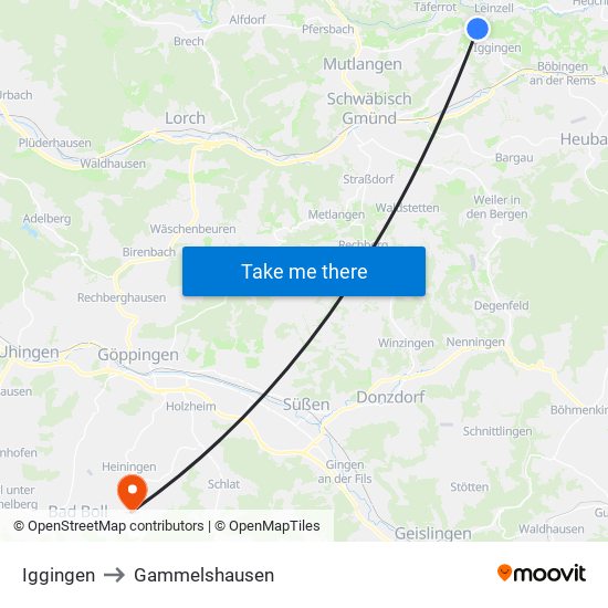 Iggingen to Gammelshausen map