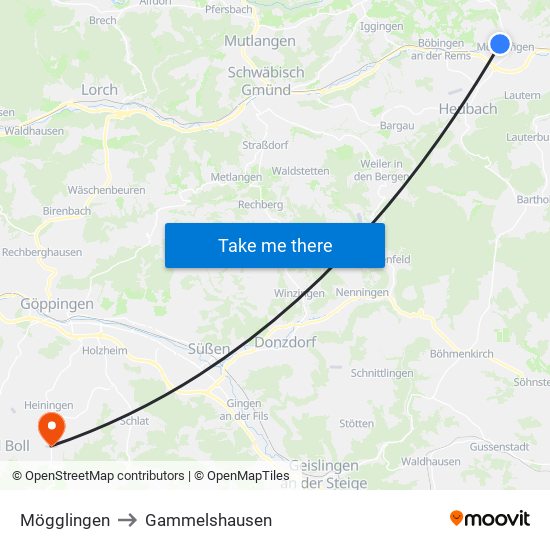 Mögglingen to Gammelshausen map