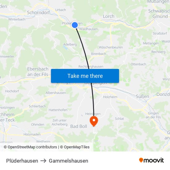 Plüderhausen to Gammelshausen map
