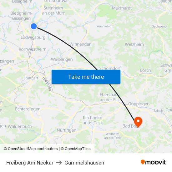 Freiberg Am Neckar to Gammelshausen map