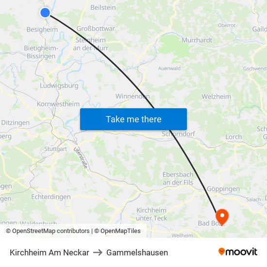Kirchheim Am Neckar to Gammelshausen map