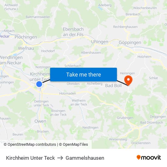 Kirchheim Unter Teck to Gammelshausen map