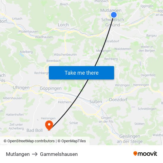 Mutlangen to Gammelshausen map