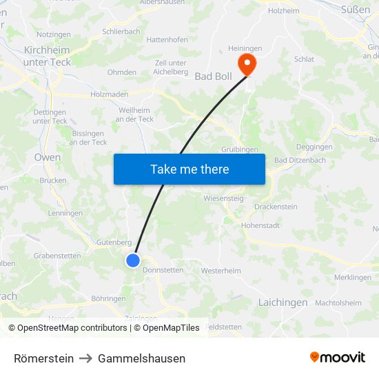 Römerstein to Gammelshausen map