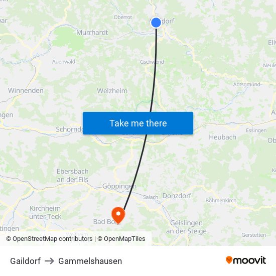 Gaildorf to Gammelshausen map