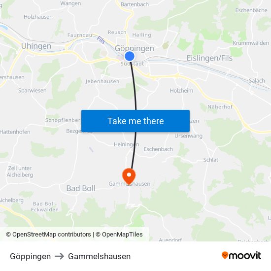 Göppingen to Gammelshausen map