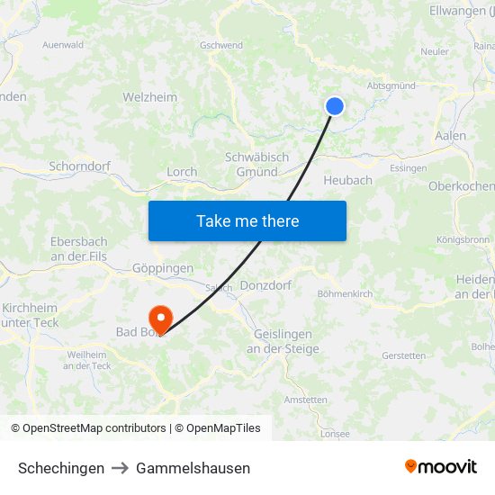 Schechingen to Gammelshausen map