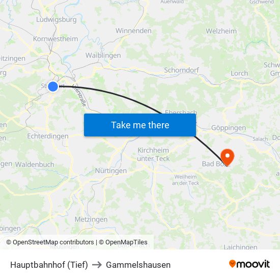 Hauptbahnhof (Tief) to Gammelshausen map