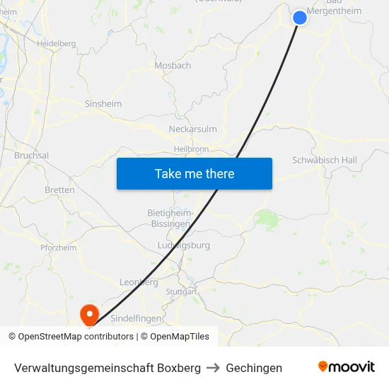 Verwaltungsgemeinschaft Boxberg to Gechingen map