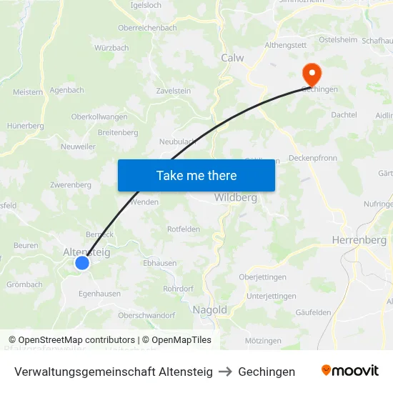 Verwaltungsgemeinschaft Altensteig to Gechingen map