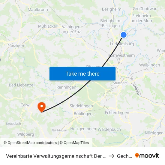 Vereinbarte Verwaltungsgemeinschaft Der Stadt Freiberg am Neckar to Gechingen map