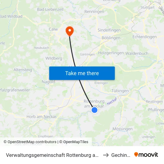 Verwaltungsgemeinschaft Rottenburg am Neckar to Gechingen map