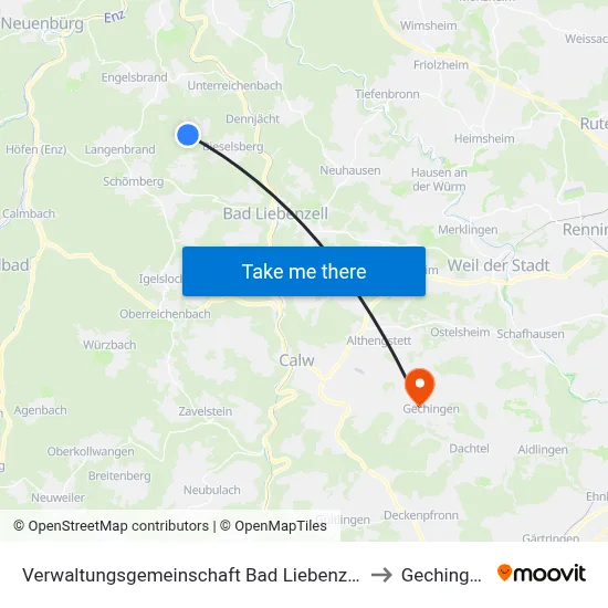 Verwaltungsgemeinschaft Bad Liebenzell to Gechingen map