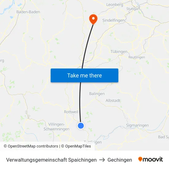 Verwaltungsgemeinschaft Spaichingen to Gechingen map