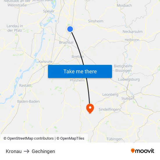 Kronau to Gechingen map