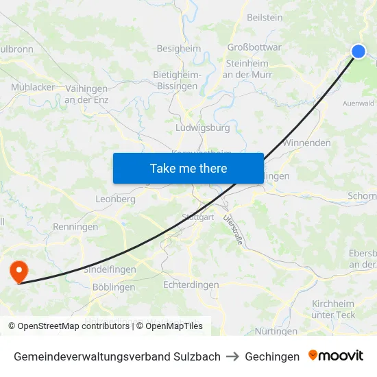 Gemeindeverwaltungsverband Sulzbach to Gechingen map