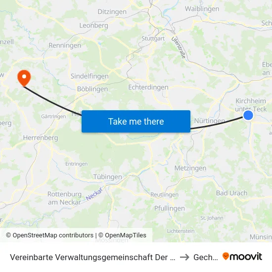 Vereinbarte Verwaltungsgemeinschaft Der Stadt Kirchheim Unter Teck to Gechingen map