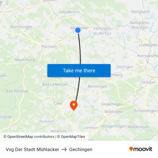 Vvg Der Stadt Mühlacker to Gechingen map