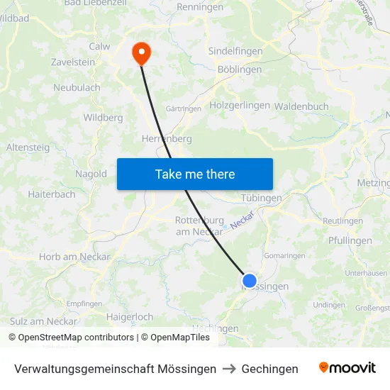 Verwaltungsgemeinschaft Mössingen to Gechingen map