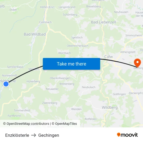 Enzklösterle to Gechingen map