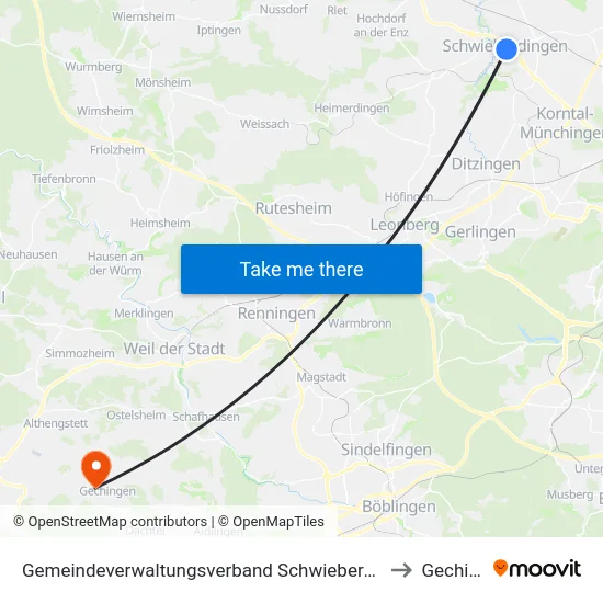Gemeindeverwaltungsverband Schwieberdingen-Hemmingen to Gechingen map