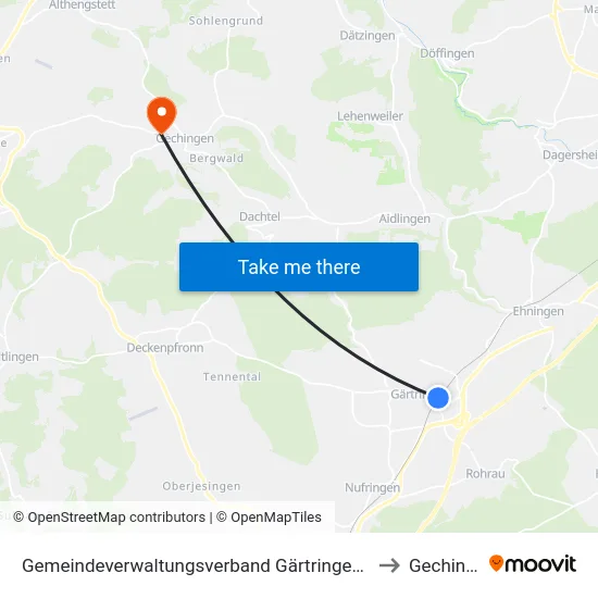 Gemeindeverwaltungsverband Gärtringen/Ehningen to Gechingen map