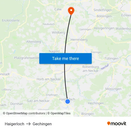 Haigerloch to Gechingen map