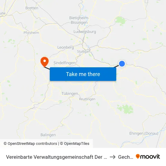 Vereinbarte Verwaltungsgemeinschaft Der Stadt Ebersbach An Der Fils to Gechingen map