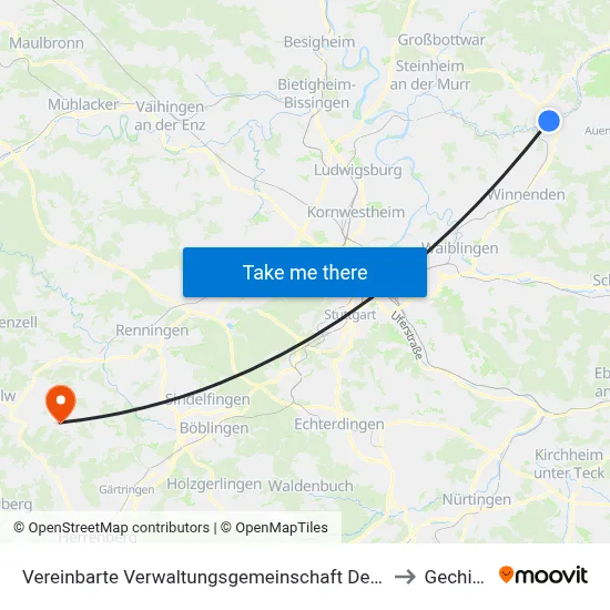 Vereinbarte Verwaltungsgemeinschaft Der Stadt Backnang to Gechingen map