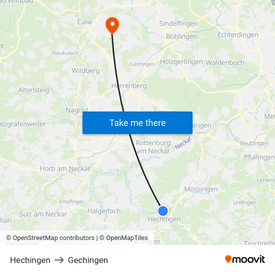 Hechingen to Gechingen map