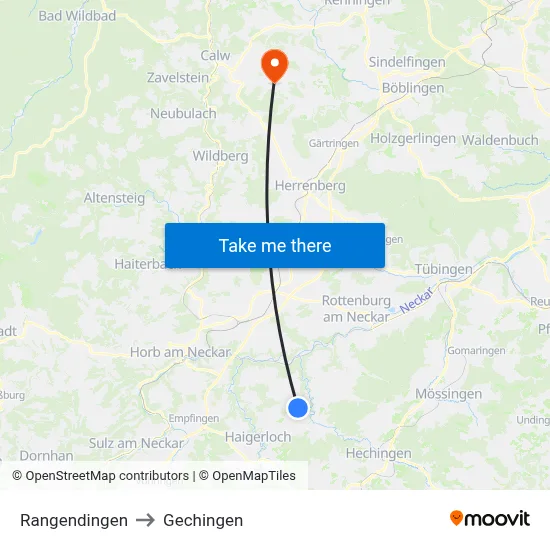 Rangendingen to Gechingen map