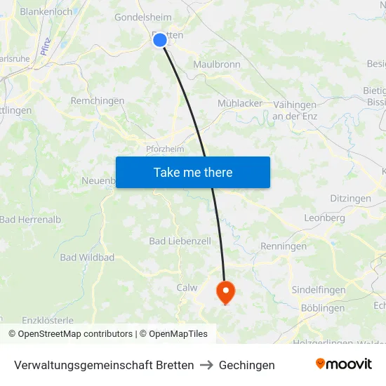Verwaltungsgemeinschaft Bretten to Gechingen map