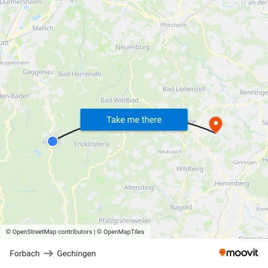 Forbach to Gechingen map